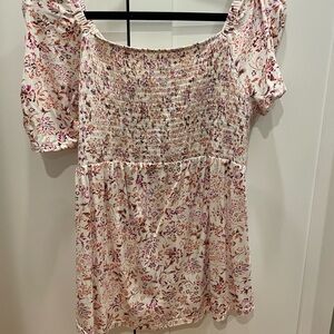 Target Floral Smocked Blouse - Pink and White